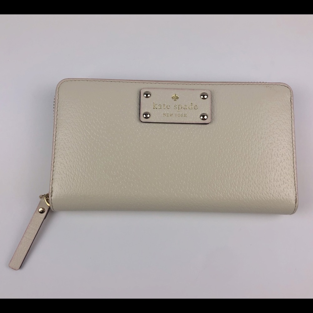 Kate Spade Spencer Zip-Around Large Continental Wallet eggshell with brick red